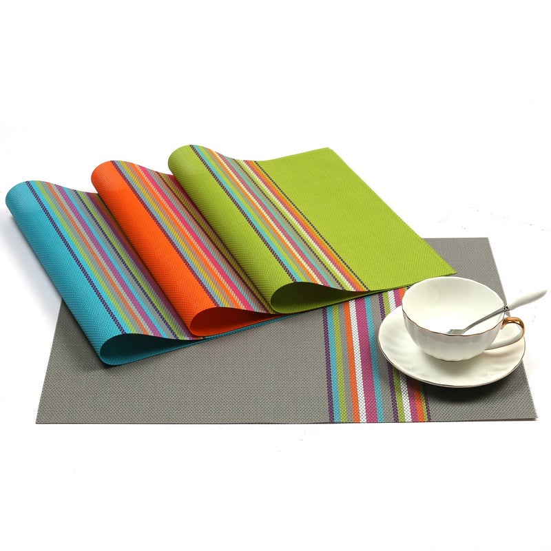 SHACOS Placemats Set of 4 Colorful Woven Vinyl Place Mats for Dining Table Reversible PVC Heat Resistant Table Mats (4, Multicolor) - Image 2